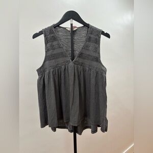 429. Lucky Brand Sleeveless V-Neck Crochet Trim Tank Top - Gray